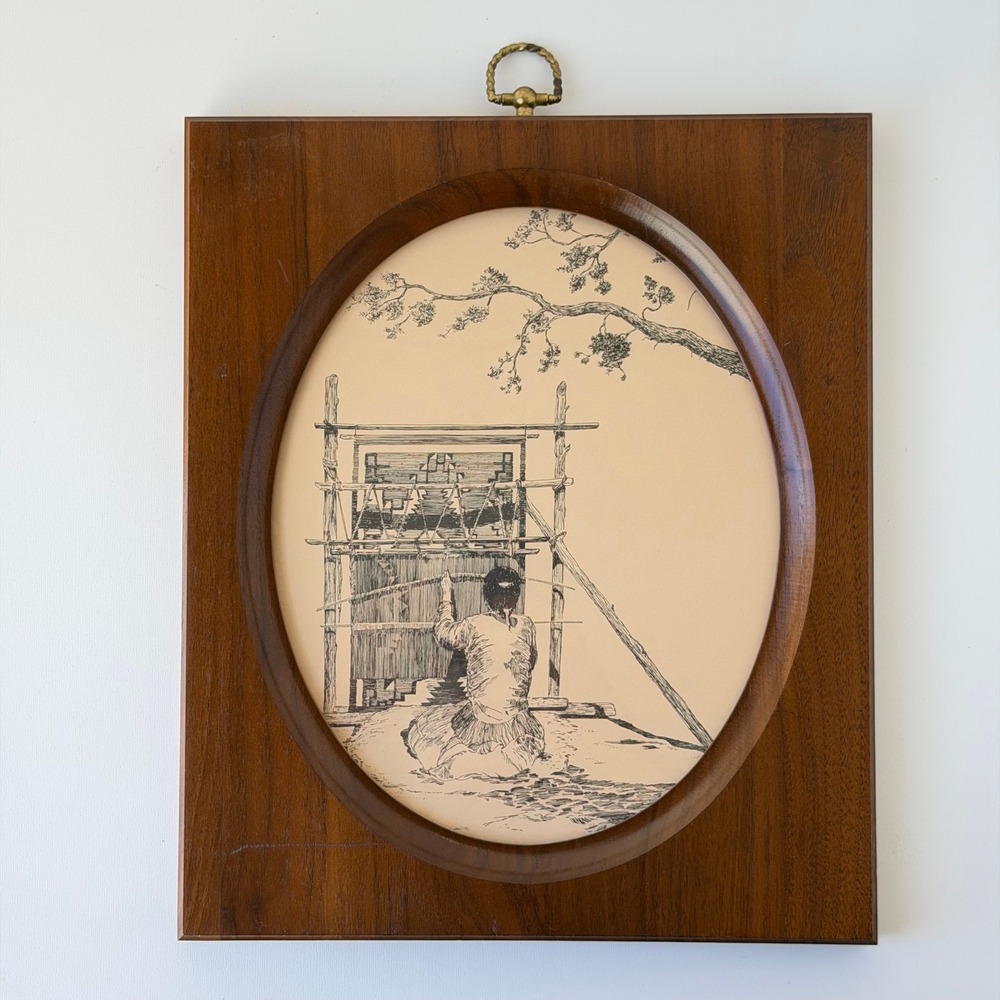 Vintage Navajo Weaver Pen & Ink Art Framed Southwestern Native American Gallery